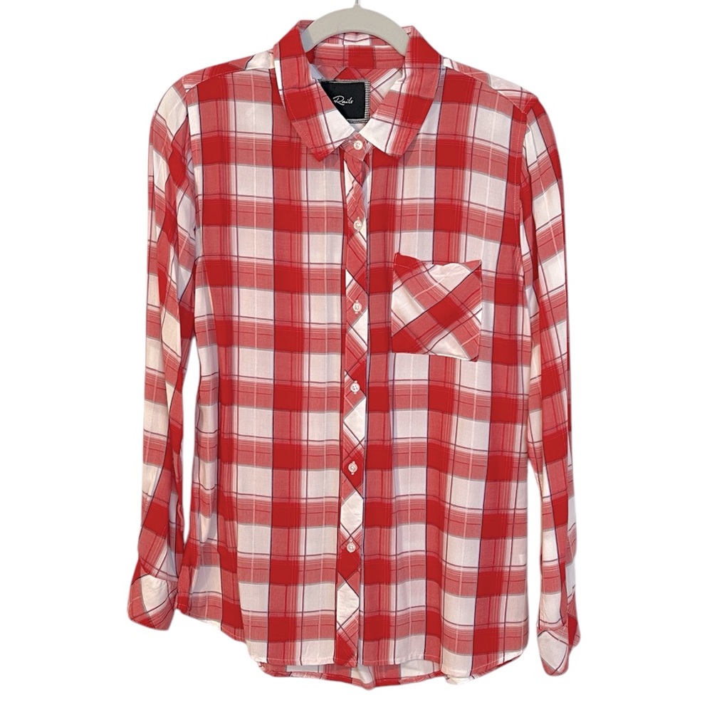 Rails Light Red and White Plaid Shirt with Long Sleeve Soft Rayon Size Small